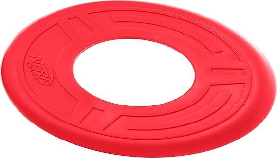 Nerf Dog Atomic Flyer Outdoor Dog Toy, 10 Inch Flying Disc Dog Fetch Toy, Rubber Dog Toy for Medium Dogs and Large Dogs, Red