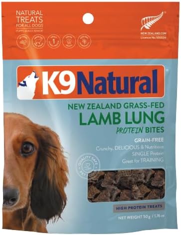 K9 Natural, Freeze-Dried Single Ingredient Dog Treats, High-Value, Low-Calorie Protein Bites for Active Dogs, Healthy Dog Training Treats, Grain-Free Reward, Lamb Lung, 1.76oz