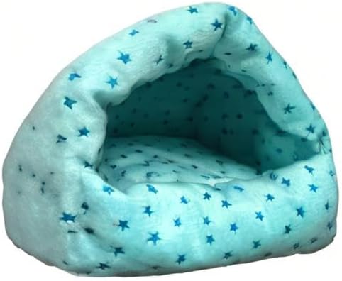 WOWOWMEOW Guinea Pig Cave Bed Small Animals Warm Cage Hanging Bed for Rat, Chinchilla, Hedgehog, Rabbit (L, Star-Blue)