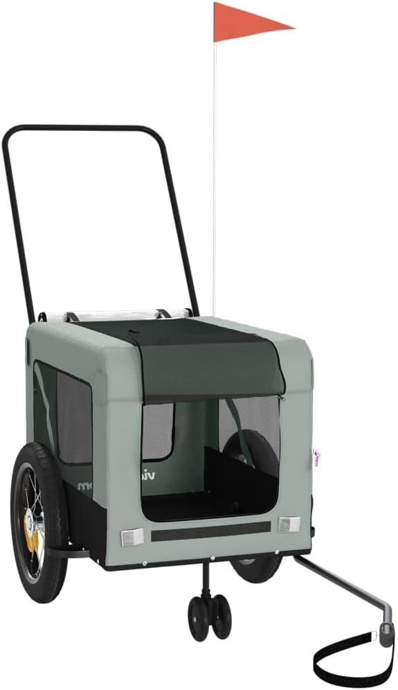 Tidyard Pet Bike Trailer Gray and Black Oxford Fabric and Iron Pet Bicycle Carrier, Animal Bike Stroller for Cat, Puppy, Dog, Outdoor, Travel Style C