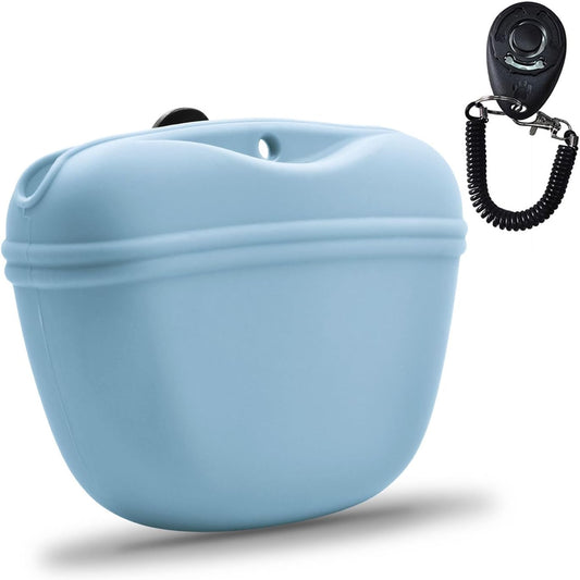 AUDWUD Silicone Dog Treat Pouch,With Dog Training Clicker,Clip on Portable Training Container,Convenient Magnetic Buckle Closing and Waist Clip