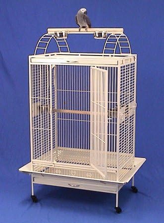 Lani Kai Lodge Playtop Large Bird Cage with Stand - Large Parrot Cage - Perfect for African Greys, Cockatiels, Mini Macaws, Small Cockatoos - 32" W x 22" D x 64" H - Eggshell White