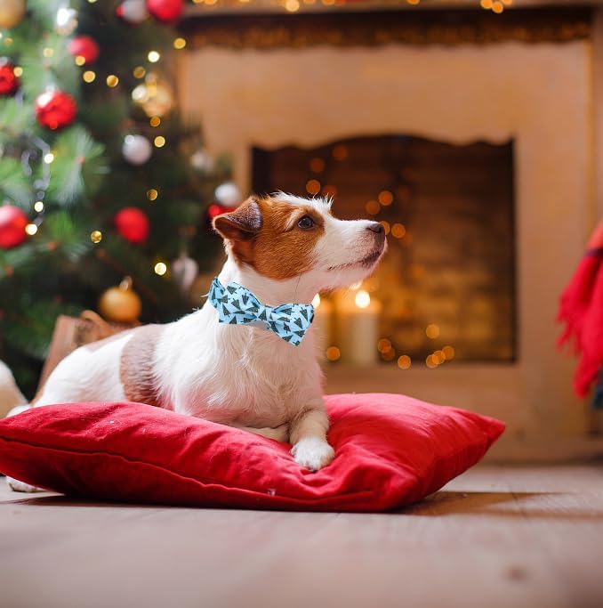 Unique Style Paws Christmas Day Dog Collar with Bow Christmas Tree Cotton Puppy Collars for Small Medium Large Dogs