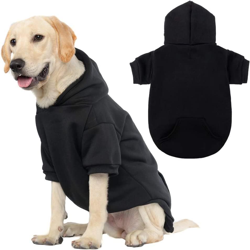 KOOLTAIL Basic Dog Hoodie - Soft and Warm Dog Hoodie Sweater with Leash Hole and Pocket, Dog Winter Coat, Cold Weather Clothes Sweatshirt for Small Medium Large Dogs Puppy Cat Boys Girls Black XXL