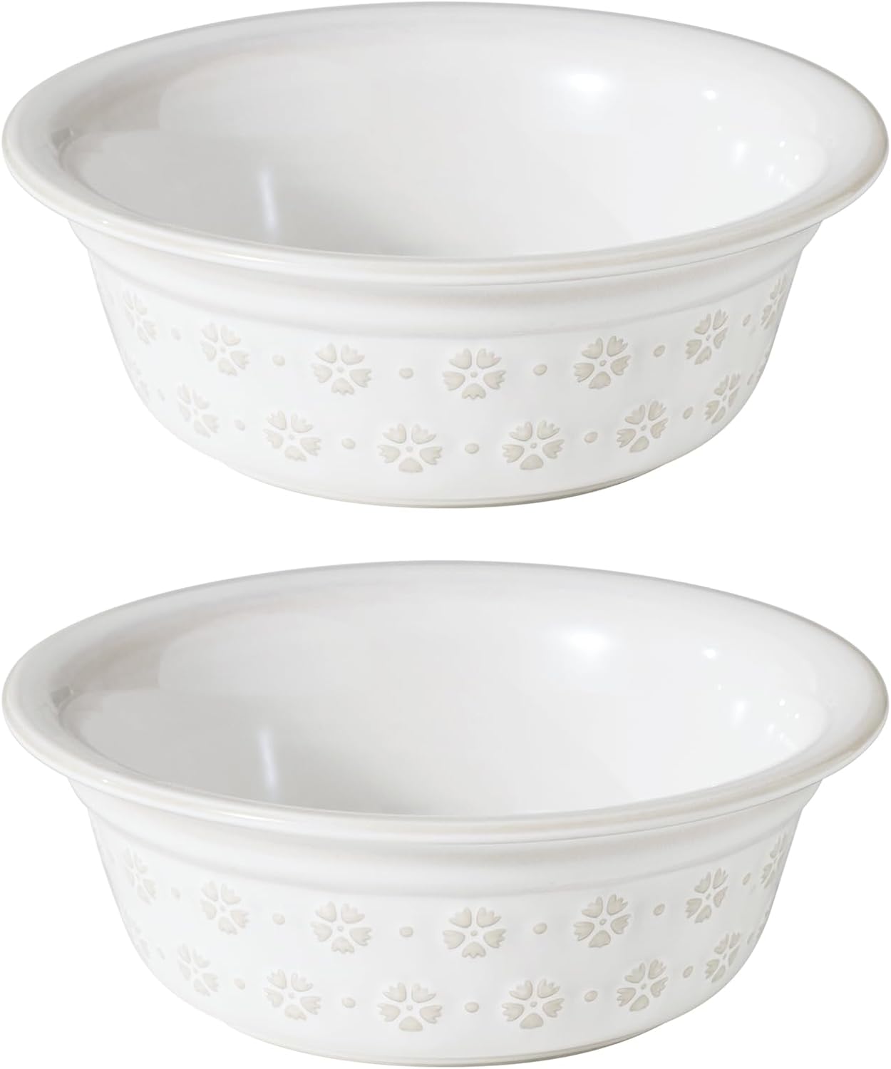 6.3inch Ceramic Set of 2 Dog Bowls, Food and Water Bowls for Small and Medium Dog, 2pcs Basic Dog Bowl, Wide Opening Rounded Edge (2 Bowls, Reactived Glaze -White)