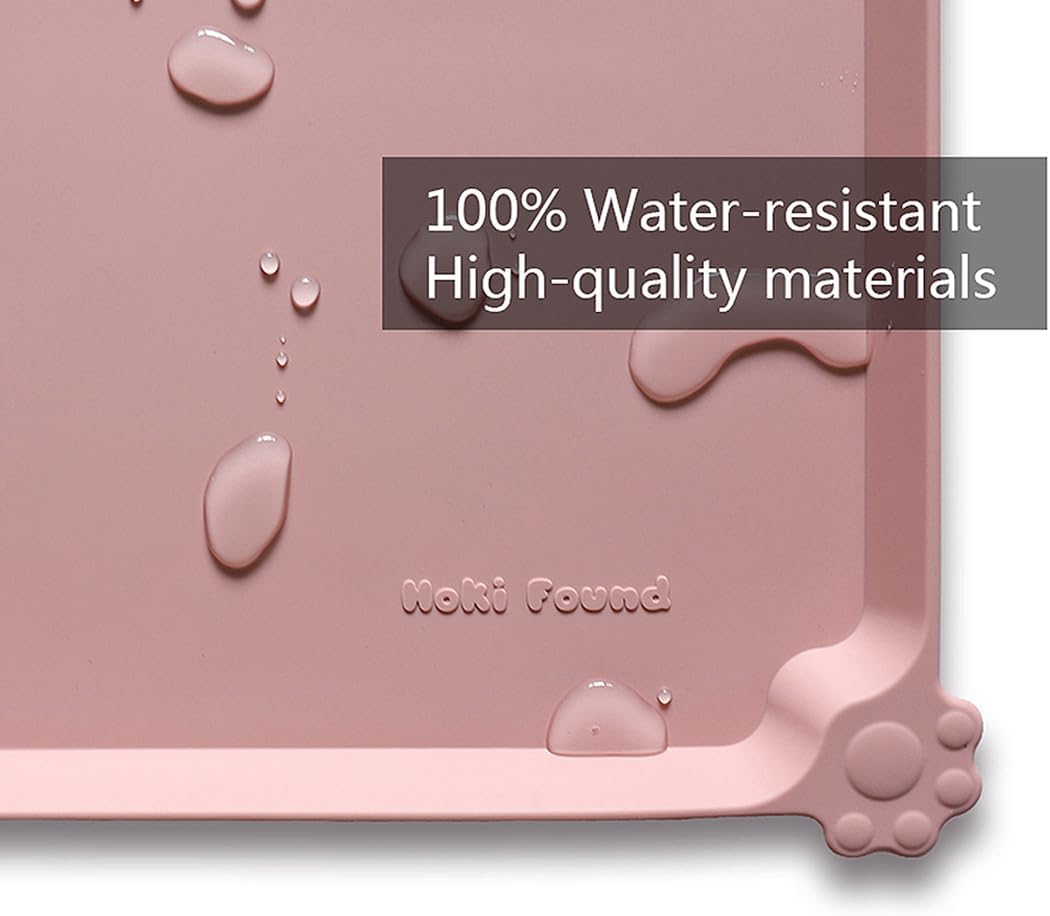 Hoki Found Silicone Pet Food Tray - High-Lips Dog Cat Bowl Mats - Waterproof Dog Cat Food Mats - Neutral Pink