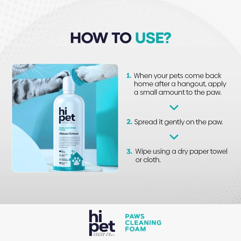 Hi Pet Dog Paw Cleaner Foam with Built-in Paw Scrubber Brush, Paw Cleaner for Dogs and Cats, Cat and Dog Paw Moisturizer, Effortless and Easy-to-Use Bottle Design Dog Feet Cleaner (Pack of 3)