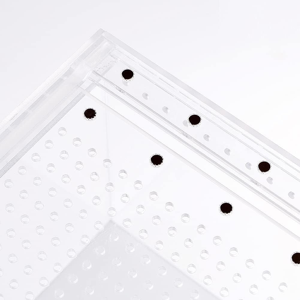 NANEEZOO Magnetic Acrylic Large Enclosure 2.5 Gallon 12 x 8 x 6 Inch Reptile Breeding Box Terrarium Cage for Insect Tarantulas Amphibians Caterpillars Snail Clear Acrylic Reptile Feeding Box