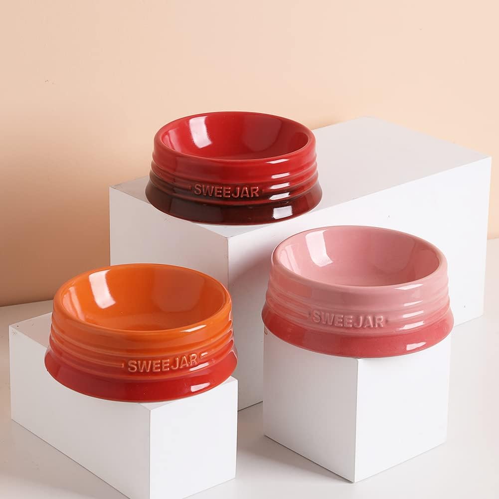 Sweejar Gradient Dog Bowl, Ceramic Dog Food Dish for Puppy and Kitten, Porcelain Pet Bowl for Food and Water 8 oz (Gradient Pink)