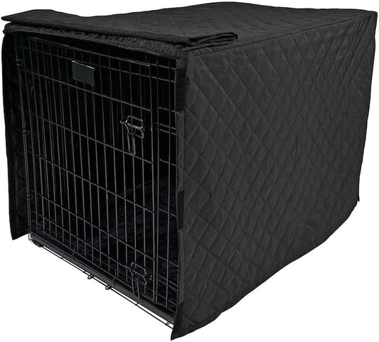 4Knines Quilted Dog Crate Cover – Heavy-Duty, Water-Resistant Fabric for Indoor/Outdoor Use – Durable Travel Cage Cover for Training, Weather Protection – Fits 48-Inch Crates – Black