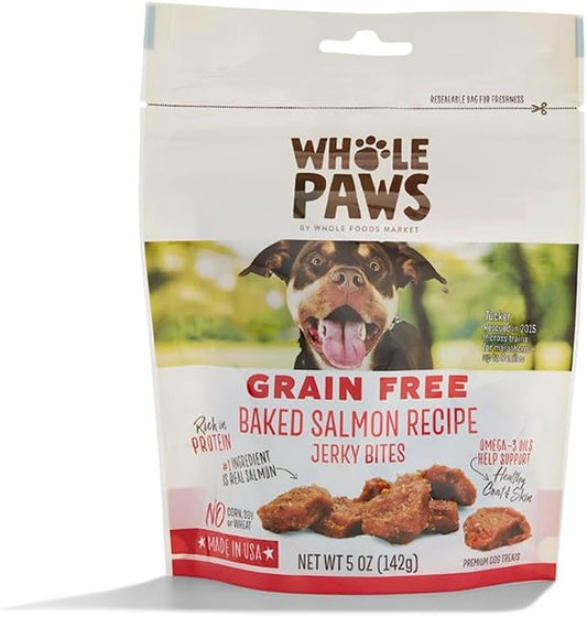 Whole Paws, Grain-Free Dog Jerky Treats, Baked Salmon Recipe, 5 Ounce