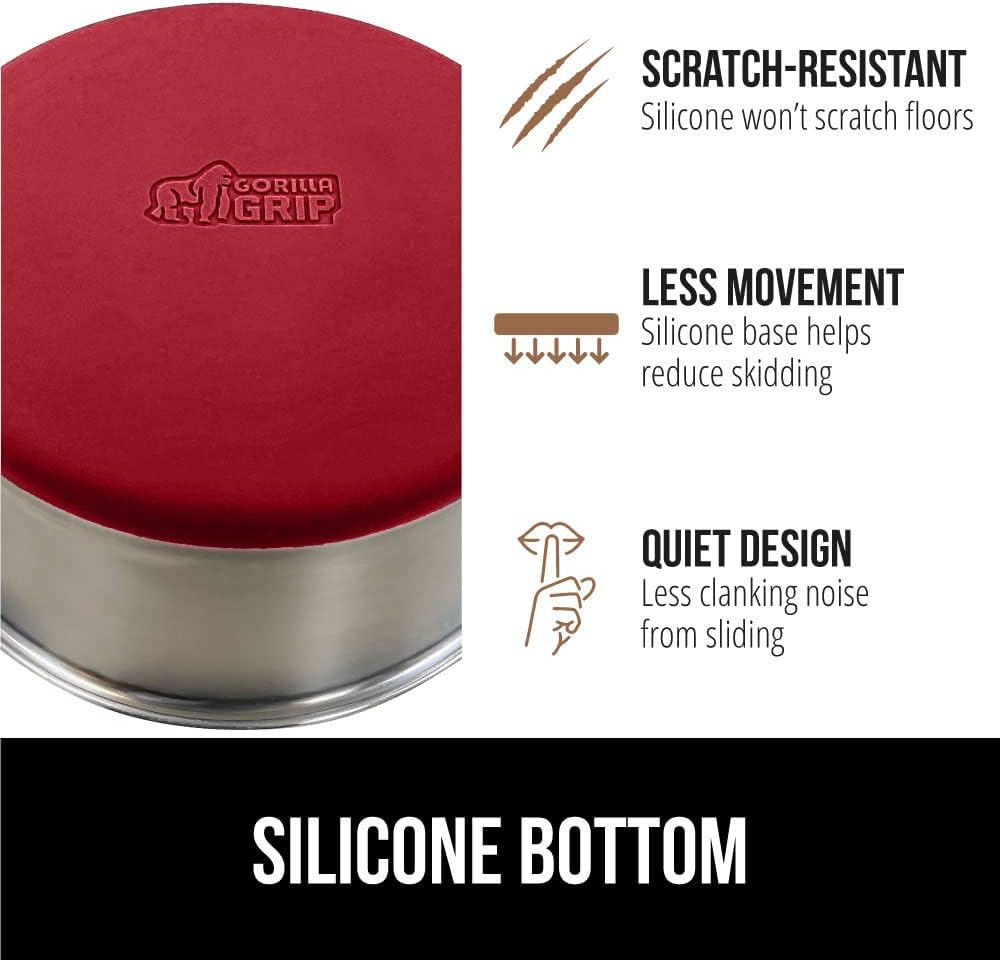 GORILLA GRIP Set of 2 Dog Bowls, Heavy Duty Metal Food and Water Bowl for Feeding Dogs and Cats, Dishwasher Safe, Rust Resistant Stainless Steel, BPA Free Rubber Base, Holds 2 Cups (16 fl oz), Red