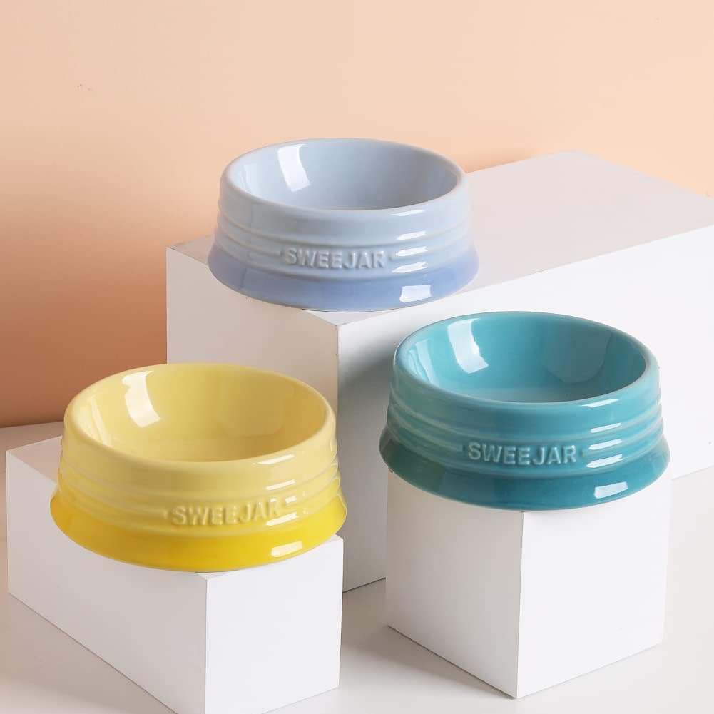 Sweejar Gradient Dog Bowl, Ceramic Dog Food Dish for Puppy and Kitten, Porcelain Pet Bowl for Food and Water 8 oz (Gradient Blue)