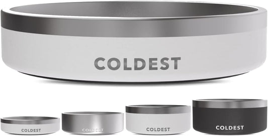 Coldest Dog Bowl - Anti Rust Metal, Non Slip, 3 Layers Insulated Stainless Steel Dog Bowls - Spill Proof & Heavy Duty - Water Bowl for Dogs, Cats & Pets, Dish Washer Safe (21 oz, Epic White)