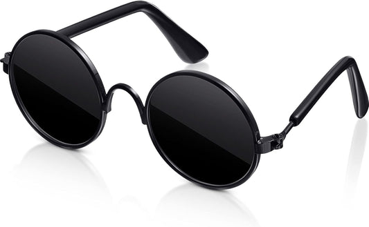 Dog Sunglasses Retro Pet Glasses Doll Glasses Classic Round Dog Glasses Metal Cat Puppy Eye Wear Hippie Costumes for Cats and Dogs, Photos Props Cosplay Party Costume (Black, Classic Style)