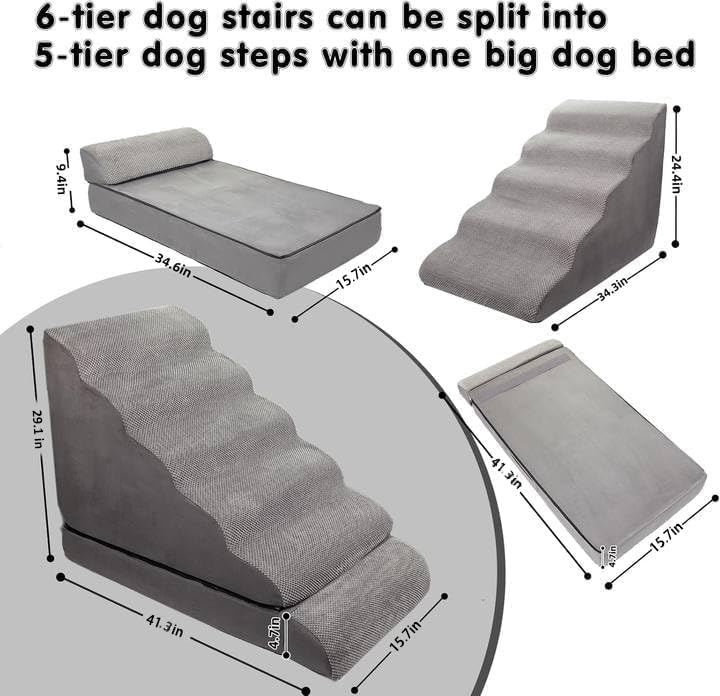 Soft Dog Stairs & Steps for High Beds 28 Inches High Tall, LitaiL Pet Stairs/Steps for High Beds for Small Large Dogs, Non-Slip Dog Ramps for Bed, for Older Cats