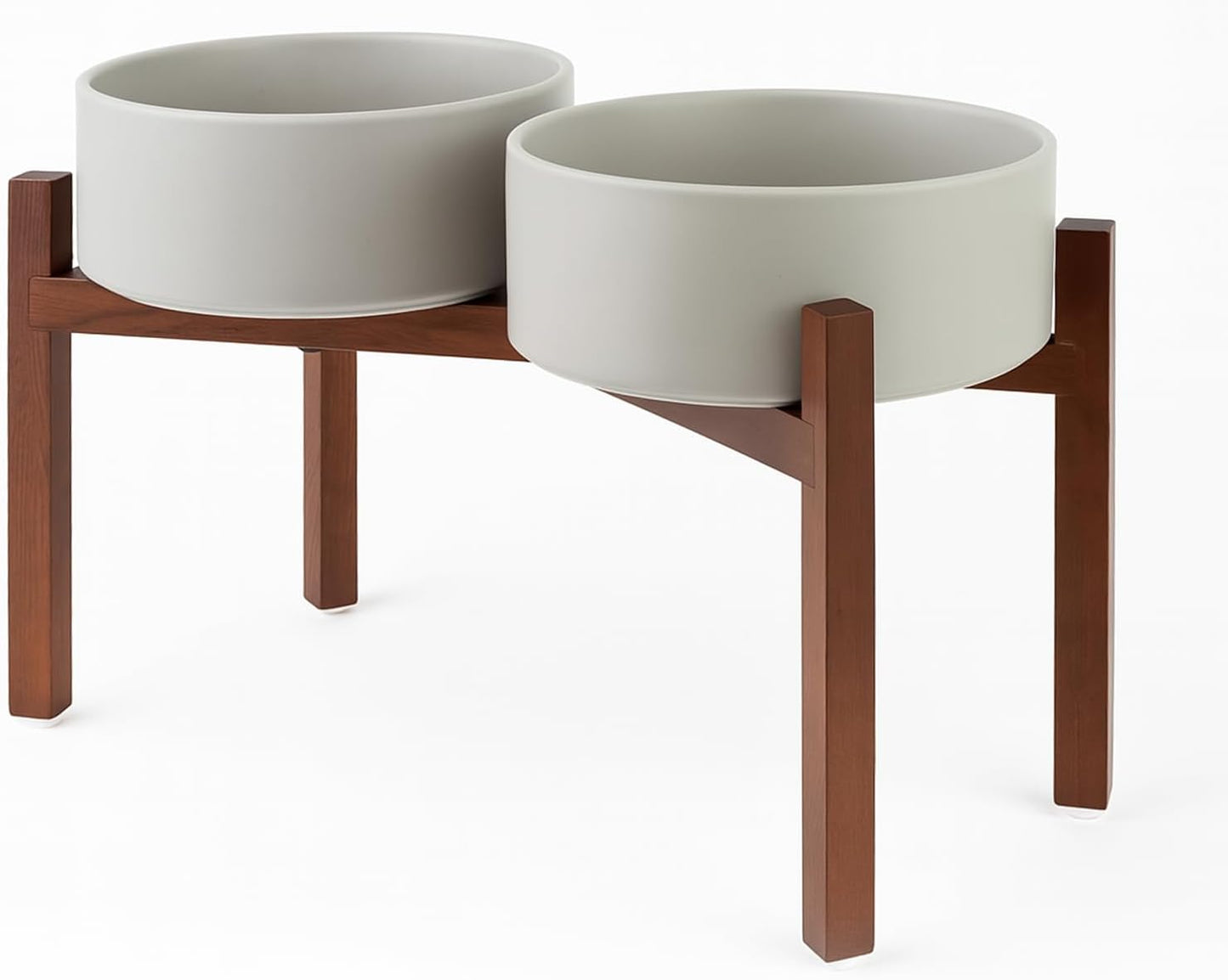 SPUNKYJUNKY Raised Ceramic Dog Bowls Set with Non-Slip Acacia Wood Stand for Large Sized Dog(60.87 OZ, Gray)