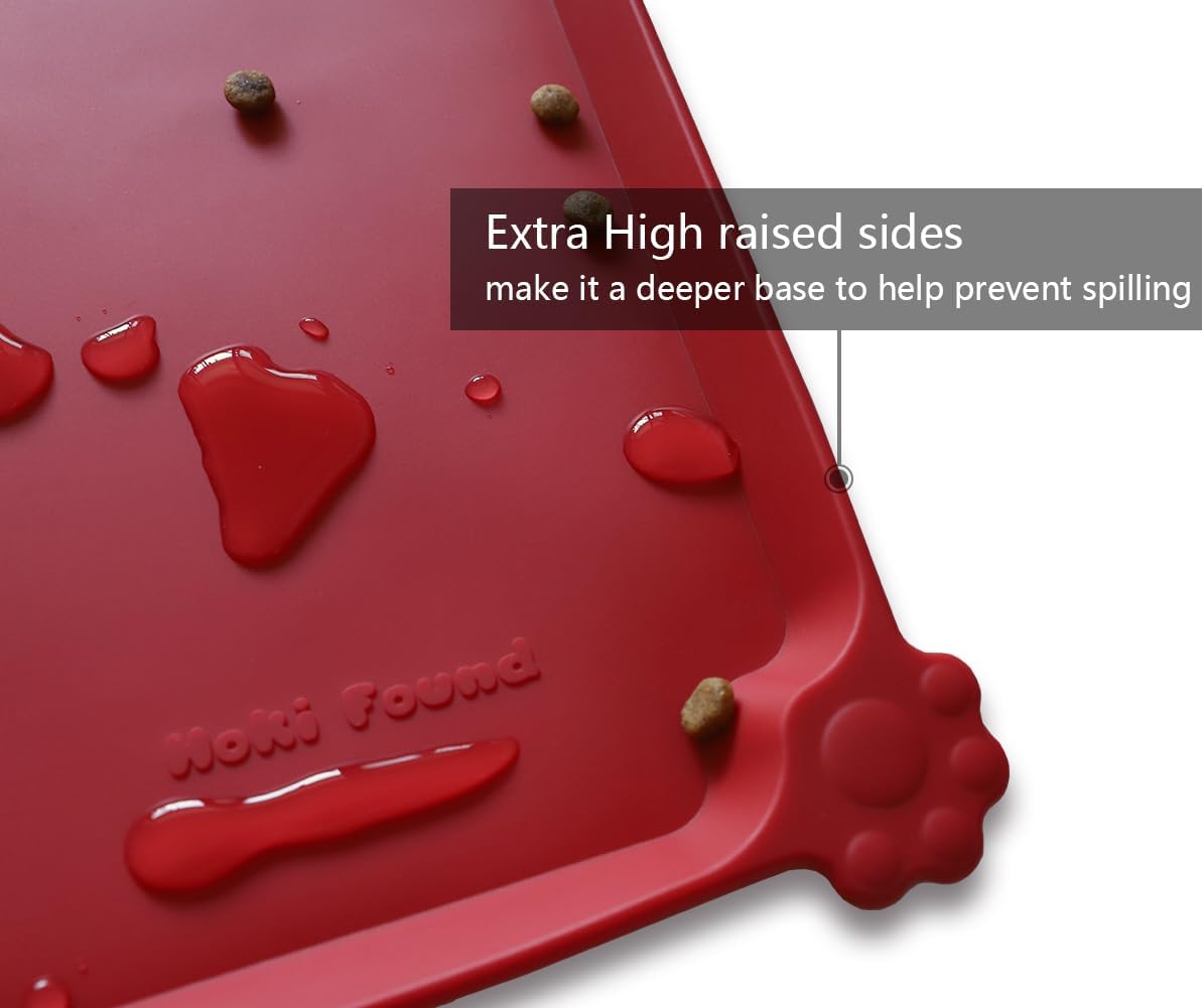 Hoki Found Silicone Pet Food Mats - Non Slip Dog Cat Bowl Mats - Classic Red