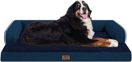 Orthopedic Large Dog Bed Washable: Orthopedic Dog beds for XXXLarge Size Dogs, Waterproof Washable Cover with Egg Foam Removable Bolster, Navy Blue Pet Beds for Large Dogs