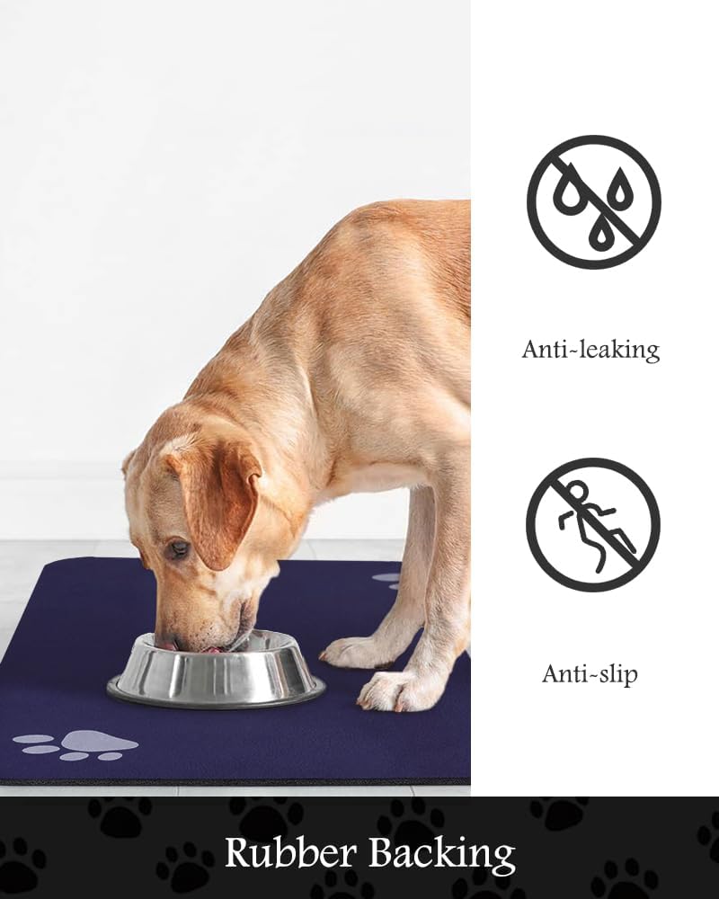 Pet Feeding Mat-Absorbent Dog Mat for Food and Water Bowl-No Stains Quick Dry Water Dispenser Mat-Dog Accessories Pet Supplies-Bowl for Messy Drinkers（Navy,17"x28"