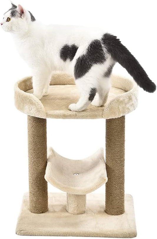 Amazon Basics Multi- Platform Cat Tree with Scratching Post for Indoor Cats up to 25lbs, 18 x 14 x 22 Inches, Beige