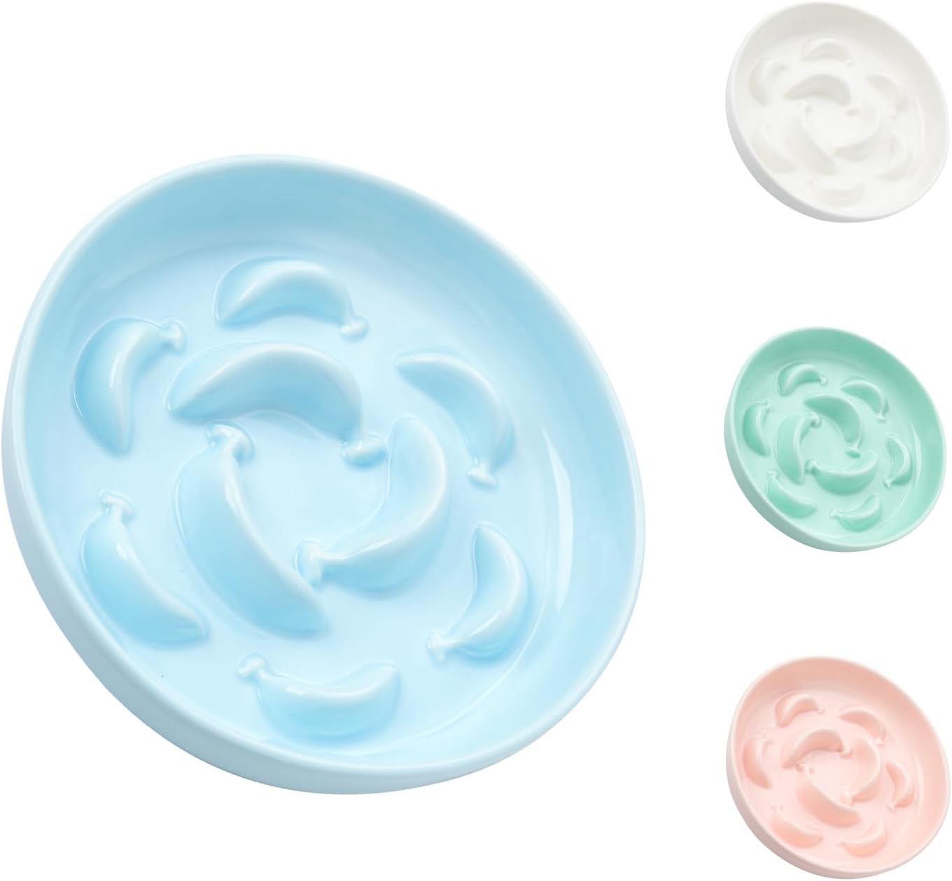 Ceramic Cat Slow Feeder Bowl - Pastel Series Cat Plate for Dry and Wet Food - Cute Maze Feeder Dish for Healthy Eating - Dishwasher Safe - 6.3''W x 1.2''H - 7 OZ - Pale Blue