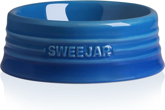 Sweejar Gradient Dog Bowl, Ceramic Dog Food Dish for Puppy and Kitten, Porcelain Pet Bowl for Food and Water 8 oz (Gradient Navy)