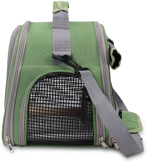 Bird Travel Carrier, Portable Small Bird Parrot Parakeet Carrier with Standing Perch and Tray, Side Access Window Collapsible Bird Carry Transport Bag for Vet Visit(Green)