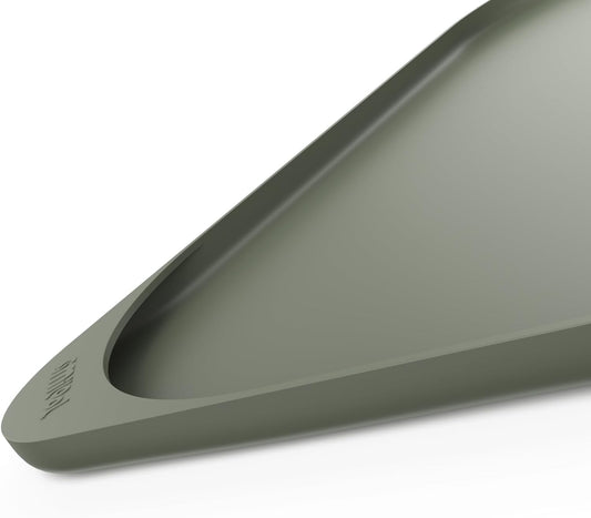 Silicone Pet Feeding Mat with Raised Edge & Residue Collection Pocket for Food and Water, Dog Bowl Mats, Cat Bowls Placemat with High Lip for Floor Waterproof, 19 x 12 x 0.7 Light Olive Green