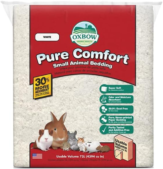Oxbow Animal Health Pure Comfort Bedding, Rabbit, Hamster, & Guinea Pig Bedding, Bunny Supplies for Litter Box, Pet Safe, Low Dust, White Paper, 72 Liter Bag