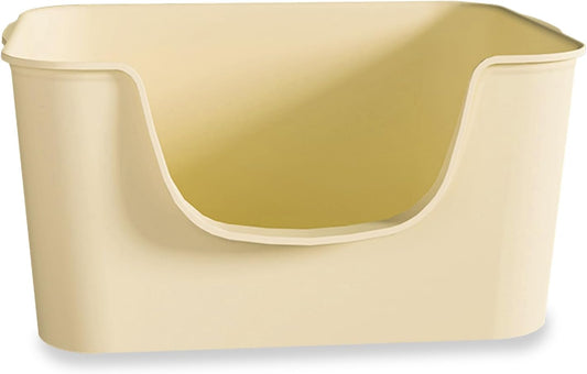 Small Cat Litter Box with High Sides,Cat Boxes for Indoor Cats,Cat Litter Pan for Kitty,Litter Box with Low Entry,Easy to Clean,Anti-Splashing (Beige)