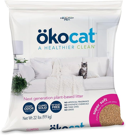 ökocat Super Soft Wood Clumping Cat Litter, Unscented, 22 pounds XL - Natural Ingredients, Stops Odor, Clumps Solid, 99% Dust Free, Great for All Cats, Sensitive Paws, Kittens