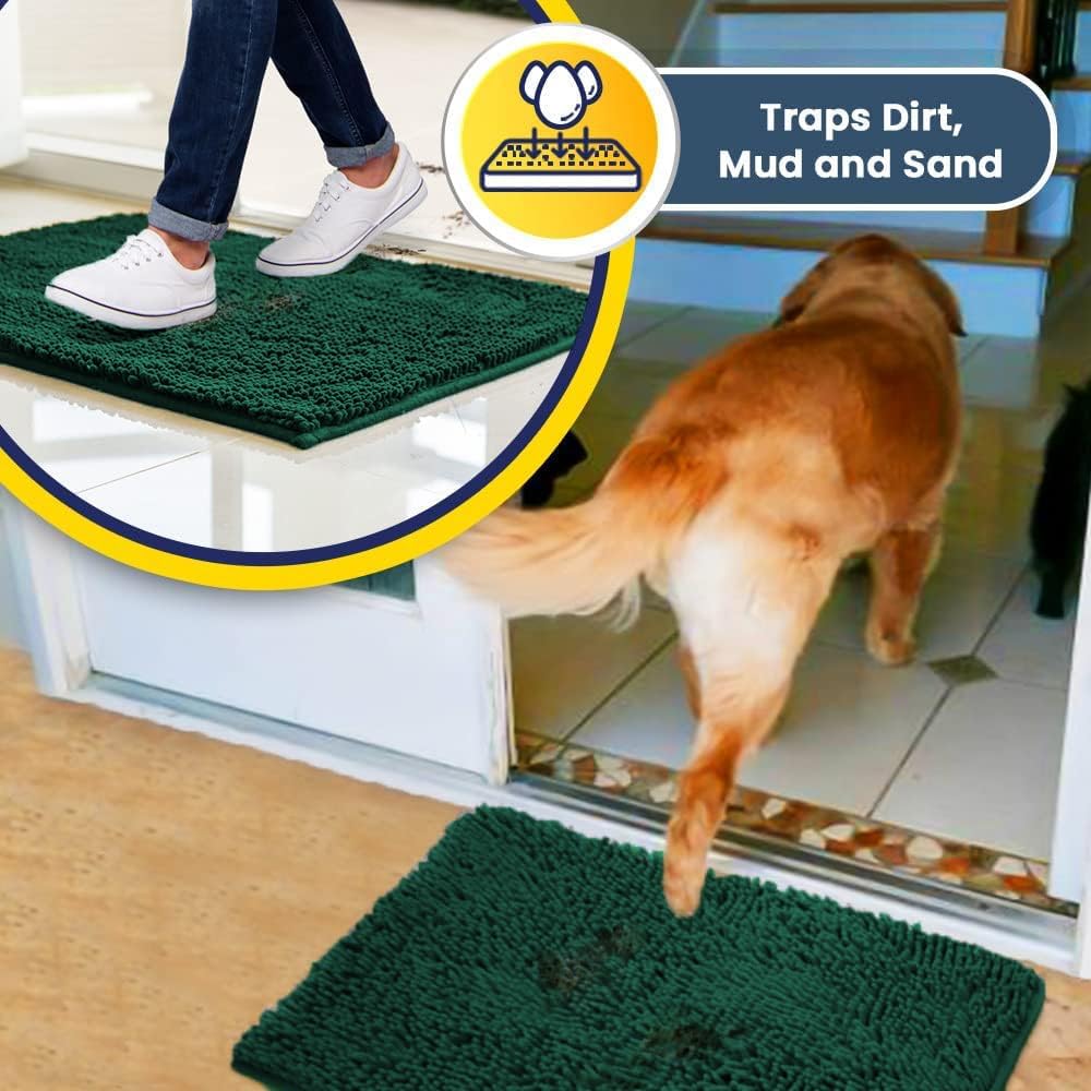Muddy Mat® Shown on TV – Super Absorbent Door Mat Indoor, Microfiber Quick Dry Chenille Entryway Rug, Non-Slip Front Door Mat, Indoor Mats for Entryway, Machine Washable Pet Rug, Dark Green 24"x36"