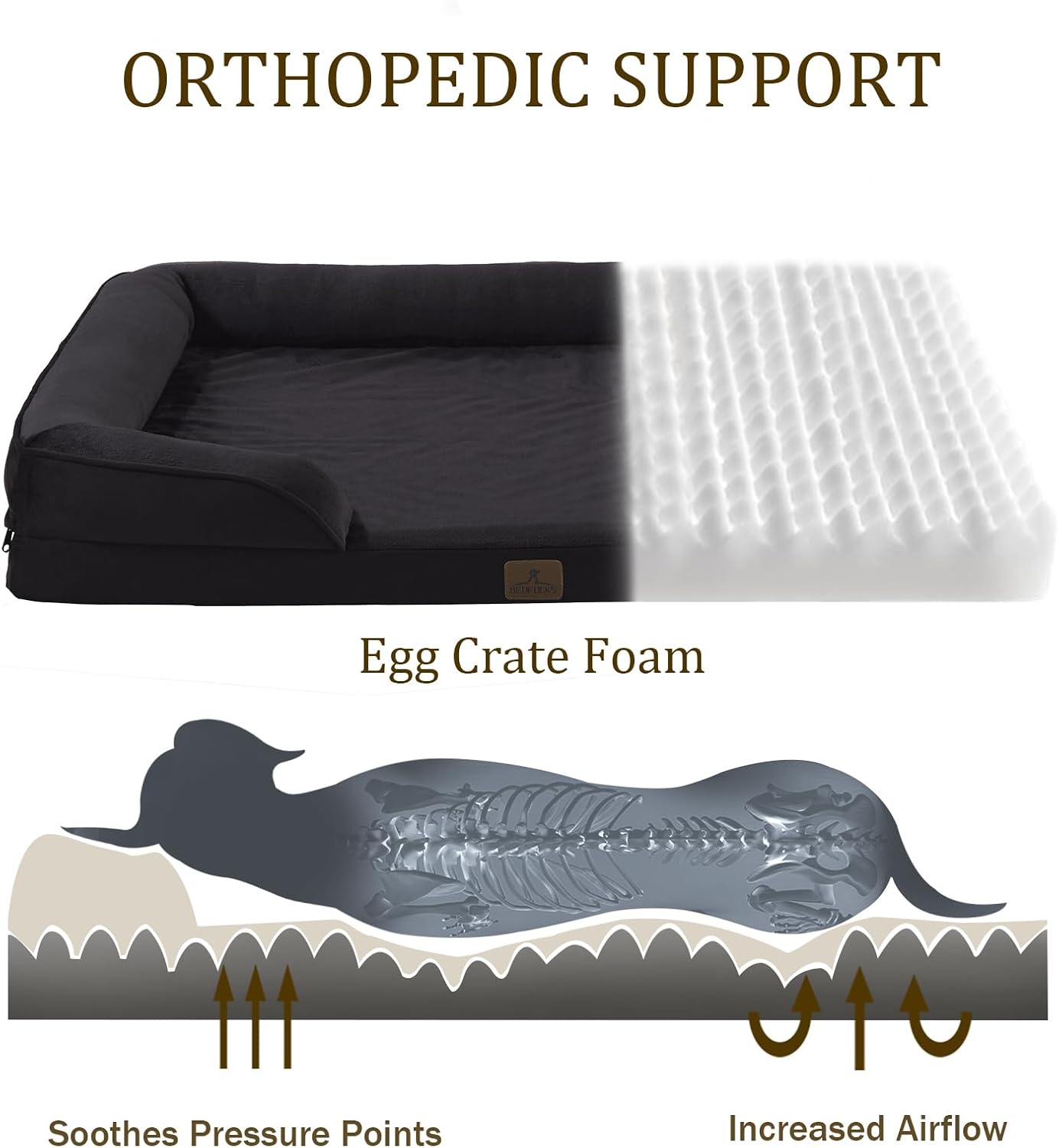 Bedfolks Orthopedic Dog Bed, Waterproof Dog Sofa Bed for Small Dogs & Cats, Egg Foam Pet Couch Bed with Removable Washable Cover and Nonslip Bottom, Black
