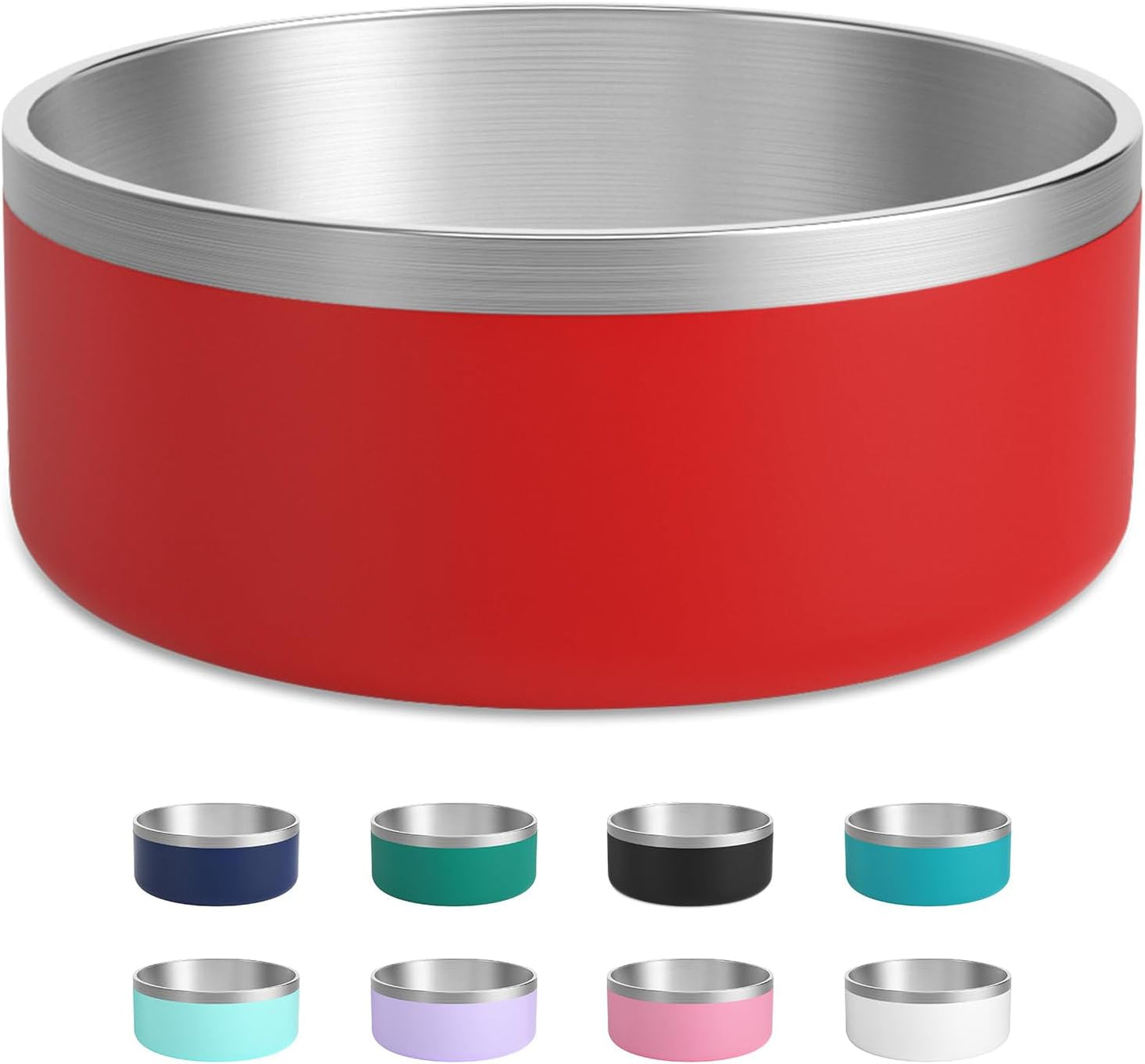 Stainless Steel Dog Bowls for Large Dogs - Metal Pet Dish, Water & Food, Insulated & Non-Slip, Easy to Clean, 64oz, Red