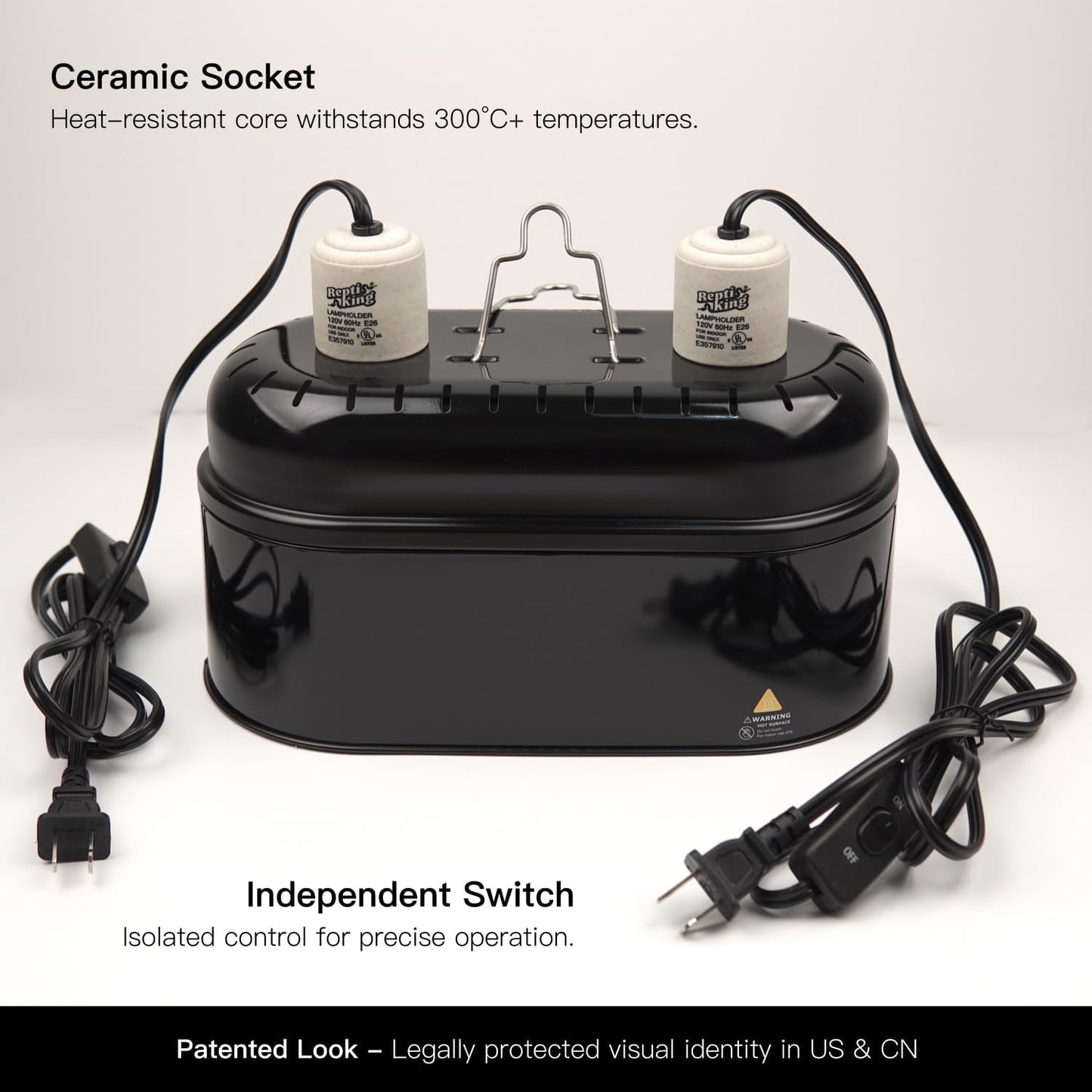 Reptile Dual Light Fixture, Double Deep Dome for Reptile Light/Heat Lamp/UVB Light, Snap-on Lamp Fixture Holder for Beared Dragon/Snake/Turtle/Lizard Tank Accessories