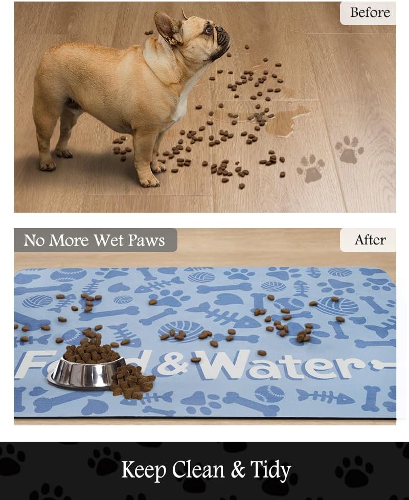 Pet Feeding Mat-Absorbent Dog Mat for Food and Water Bowl-No Stains Quick Dry Water Dispenser Mat-Dog Accessories Pet Supplies-Bowl for Messy Drinkers（Bone,17"x34"