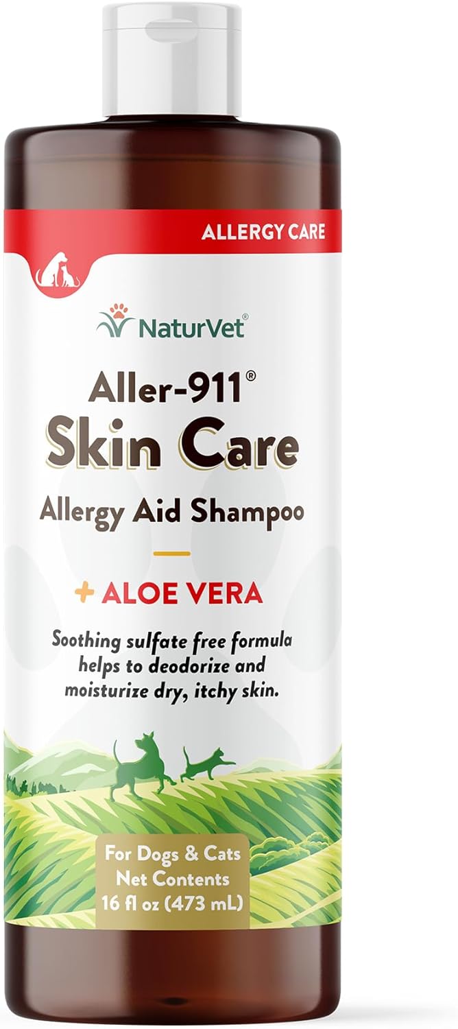 NaturVet Aller-911 Skin Care Allergy Aid Pet Shampoo with Aloe Vera – Pet Health Supplement Shampoo & Grooming Aid for Dermatitis, Dog Skin Allergies, Itching, Hot Spots, Cat Rashes – 16 Oz.