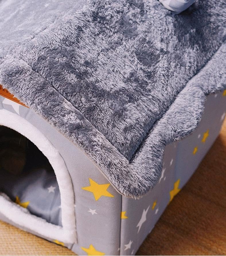 Scnbom Dog House Indoor Puppy Cave Cat Nest Kennel Pet Bed Portable Memory Sponge Foldable Houses with Cushion (Grey, L:Size fits 14kg/30lbs (Pets))