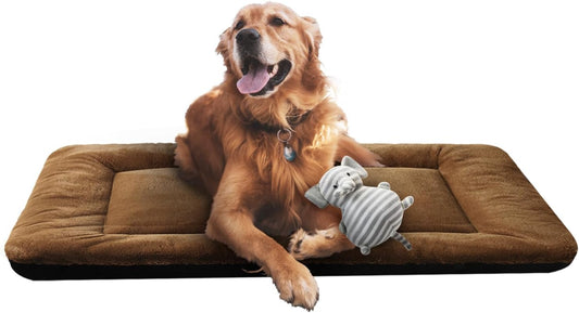 Ultra Soft Dog Bed & Kennel Pad for Large Dogs - Fit Metal Crates, Washable & Anti-Slip, Cozy Sleeping Mat - Brown, 42 inch