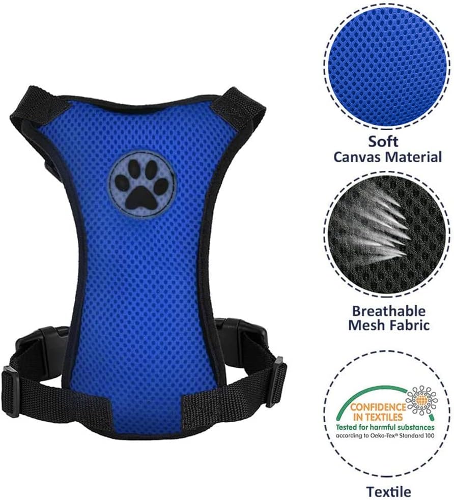 Lukovee Dog Seat Belt - Adjustable Dog Car Harness for Large, Medium, Small Dogs - Soft Padded & Breathable Mesh Dog Seatbelt with Vehicle Connector Strap (Blue, X-Small)