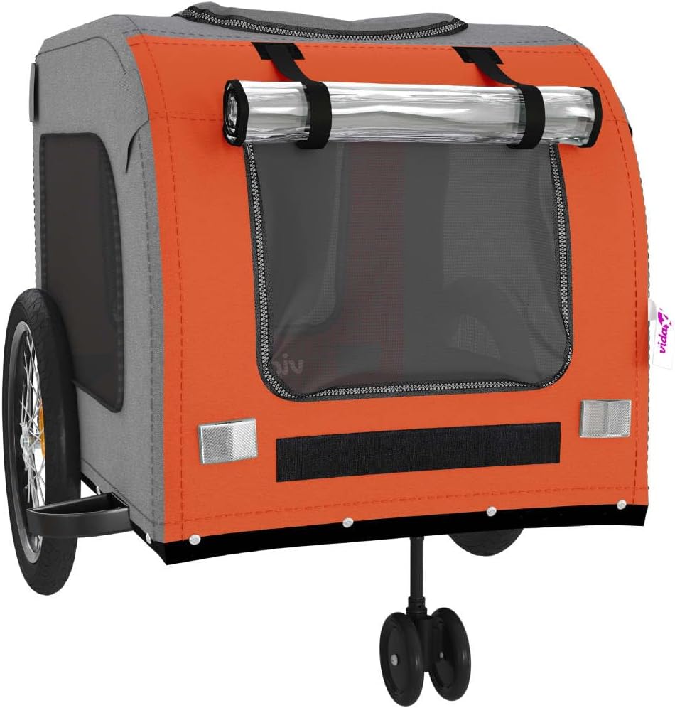 Tidyard Pet Bike Trailer Orange and Gray Oxford Fabric and Iron Pet Bicycle Carrier, Animal Bike Stroller for Cat, Puppy, Dog, Outdoor, Travel Style B