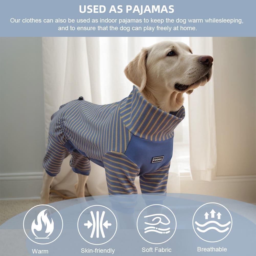 Dog Pyjamas PJS Sweater Clothes and Home Clothing Suitable for Large to Giant Breeds of Dogs, Dog Surgery Recovery Suit, Extra-Large Stretch Fabric, Four-Legged (Thickened Blue Stripes, XL)