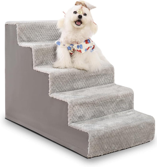 Dog Stairs for Small Dogs,22" H,5-Step Dog Steps for High Bed Couch and Sofa,Pet Stairs for Dogs and Cats Climbing with Non-Slip Bottom and Washable Cover,Grey