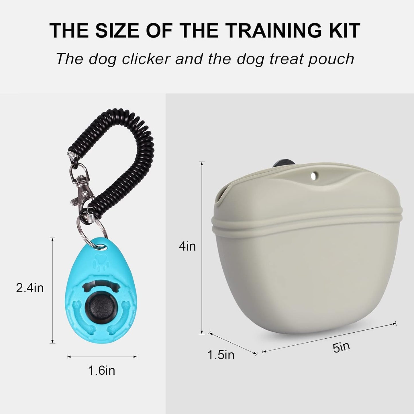 Left&Right Dog Clicker Training Kit,Silicone Dog Training Treat Pouch and Dog Clickers,Dog Treat Bag with Clicker Training for Dogs,Pet Treat Bag with Magnetic Buckle Closing and Waist Clip,Beige