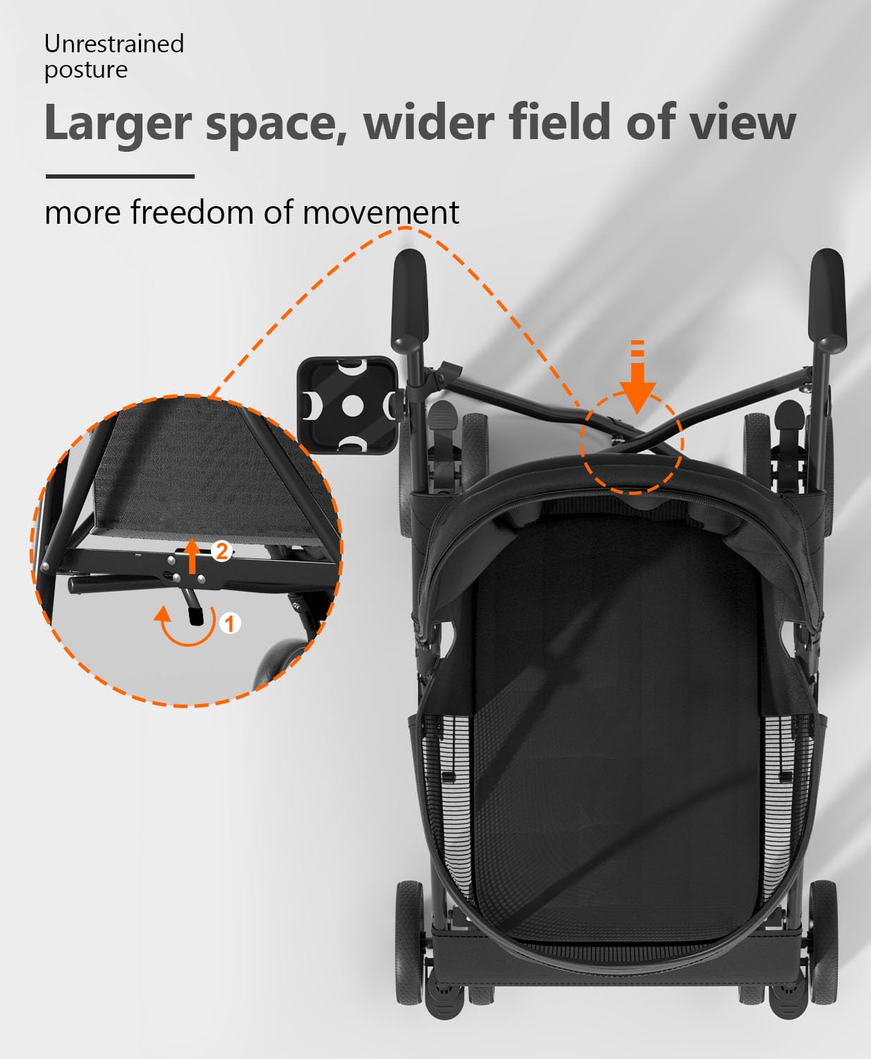 Pet Stroller with 4 Wheels for Small/Medium Pets, Portable Travel Foldable Carrier Jogger for Dog Cat Puppy Kitty, Rear Wheel Breaks, Storage Basket, Visible Mesh with Weather Cover (Black)