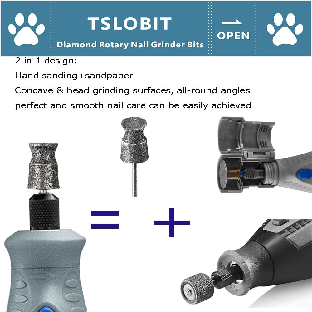 Diamond Dremel Dog Nail Grinder Attachment,1/8'' Pet Nail Grinder Wheel for Dremel Dog Nail Grinder, Diamond Rotory Bit for Dogs&Pets Nail Care,2-Pack（Large A&D）