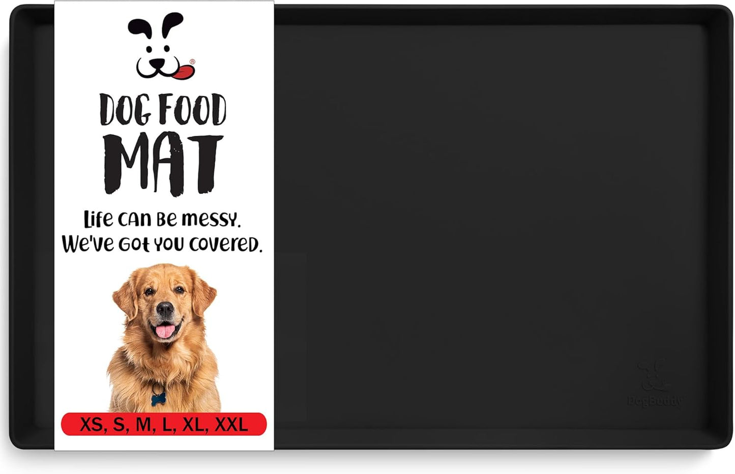 DogBuddy Dog Food Mat – Waterproof Dog Bowl Mat for Food and Water, Silicone Pet Feeding Mats for Floors, Non-Slip Placemat with High Edges for Dogs Bowls, Puppy Essentials (XXL: 32"x24", Black)