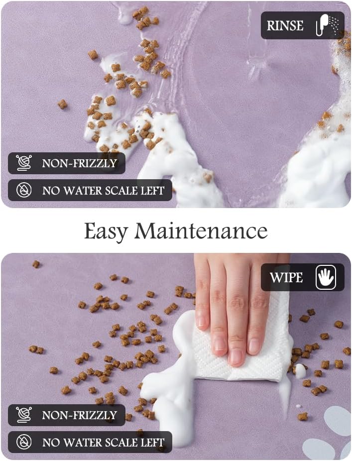 Pet Feeding Mat-Absorbent Dog Mat for Food and Water Bowl-No Stains Quick Dry Water Dispenser Mat-Dog Accessories Pet Supplies-Bowl for Messy Drinkers（Purple,12"x19"