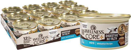 Wellness CORE+ Digestive Health Pate Adult Wet Cat Food, Natural, Protein-Rich, Grain Free, 3 Ounce, 12 Pack (Whitefish)